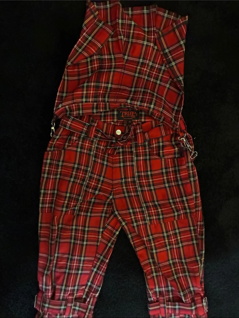 Tripp NYC Mens Red Plaid Kilt Style Punk Bondage Pants Size 30 Kilt Removable